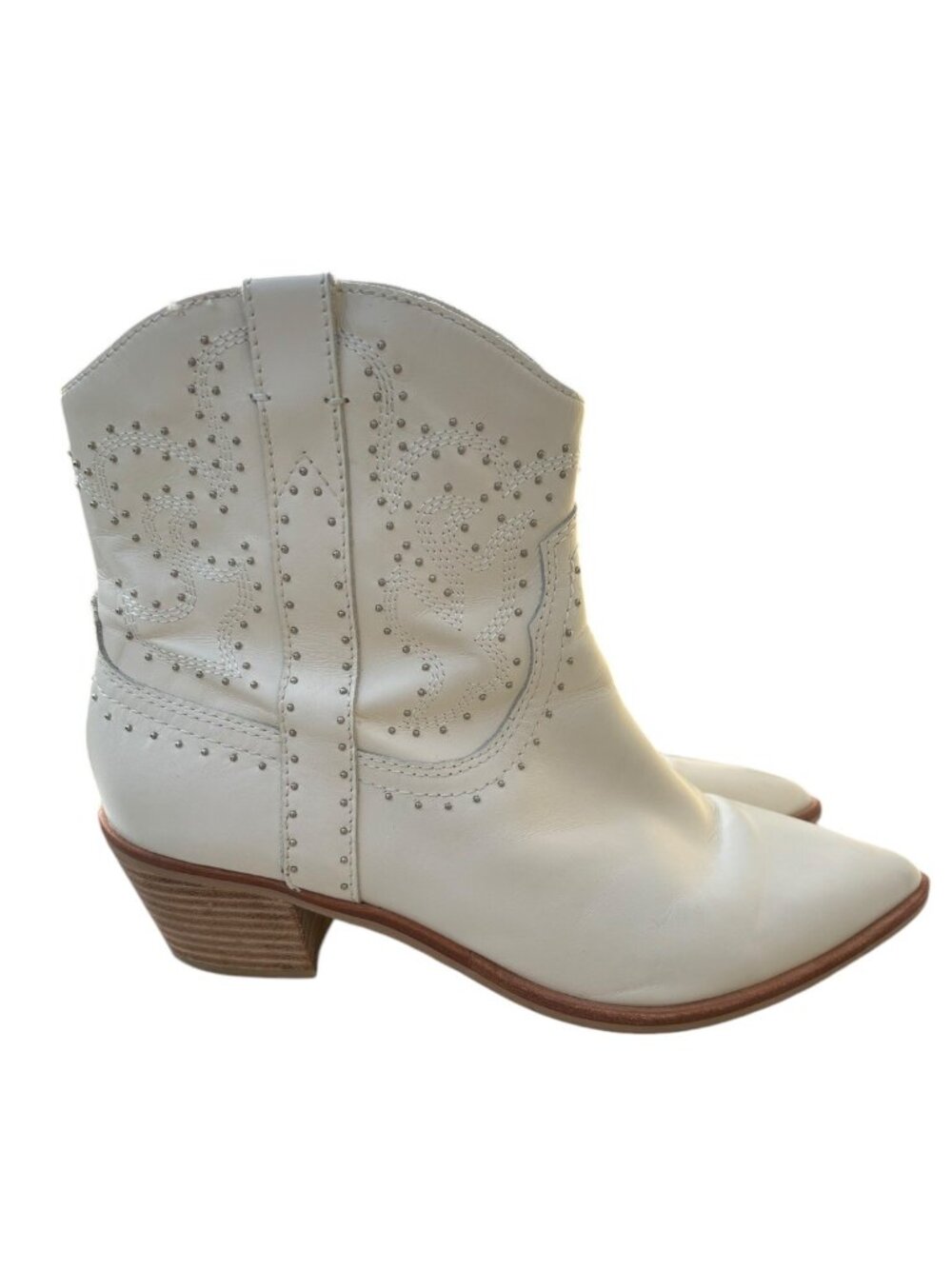 Dolce Vita Solow Stud Off White Leather Western Boot Womens 9.5 Cowgirl Core